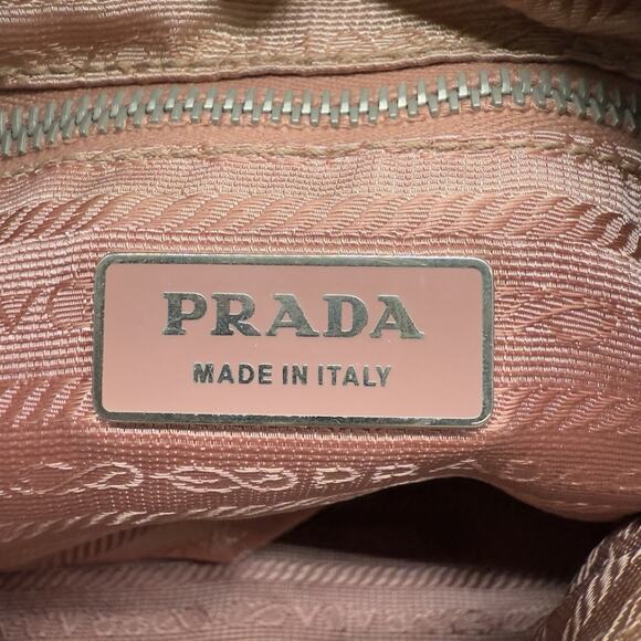 Prada Nylon Floral Applique Shoulder Bag Pink Beige Made in Italy - Picture 12 of 16